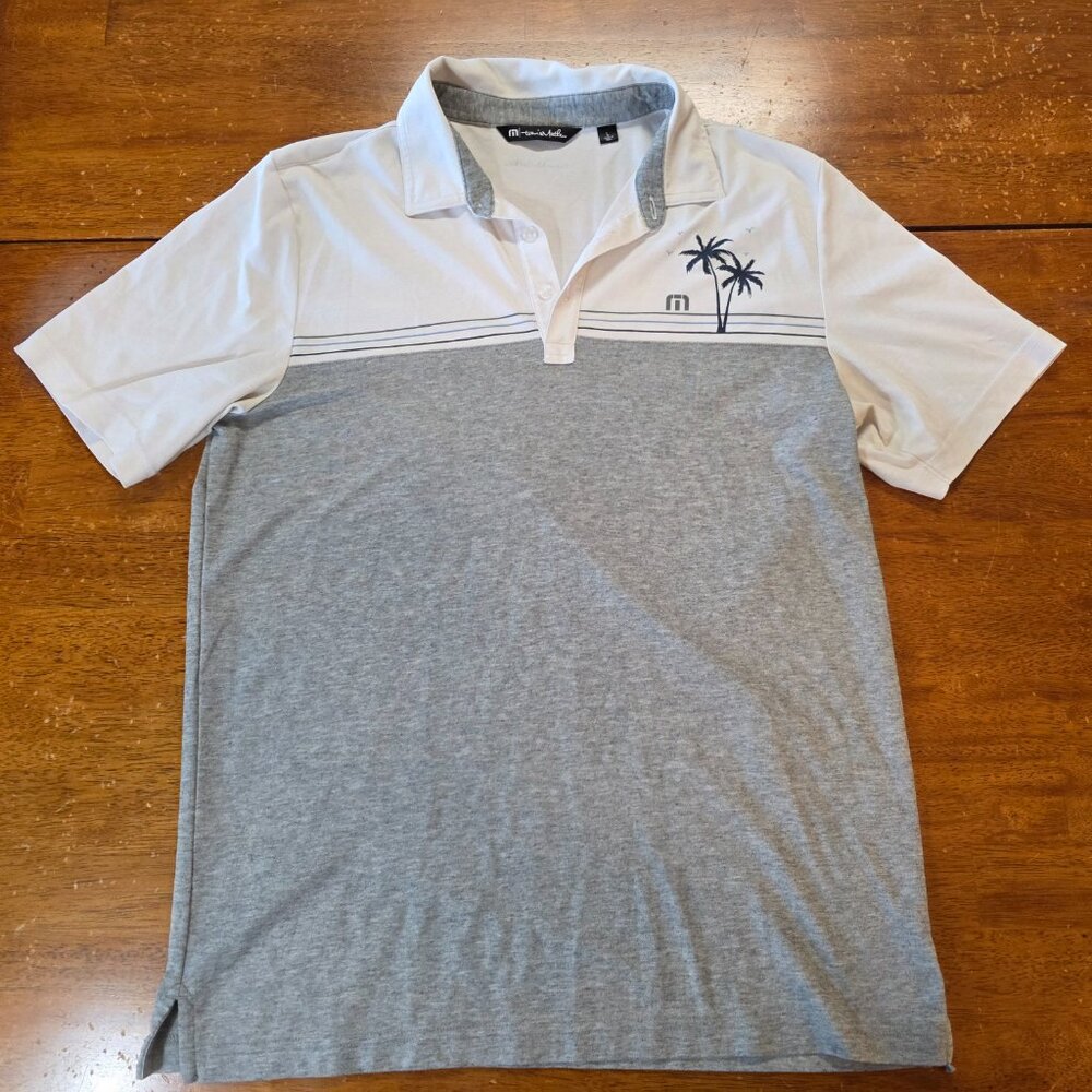 Travis Mathew Golf Polo Shirt Mens Large Gray White Palm Trees